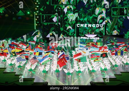 A colorful ceremony held at the Chengdu Open Air Music Park brings the FISU World University Games to a close in Chengdu City, southwest China's Sichu Stock Photo