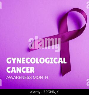 Composite of gynecological cancer awareness month over ribbon on purple background Stock Photo