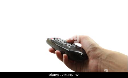 Remote control in hand isolated on white transparent background Stock Photo
