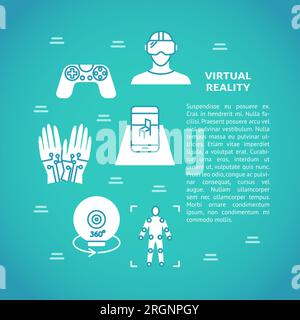 Virtual reality poster with flat icons. Modern computer technologies concept banner with place for text. Vector illustration. Stock Vector