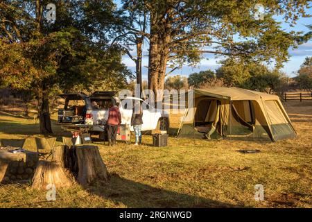 Camping at the Cobham campsite in the Southern Maloti-Drakensberg Park, South Africa Stock Photo