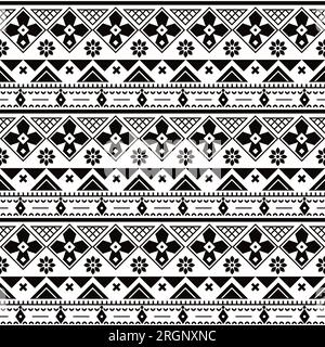 Ukrainian Vyshyvanka vector seamless cross-stitch pattern in black on white background, traditional ornament Stock Vector