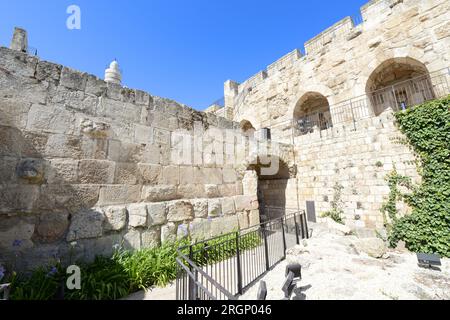 A view of the inner ground of the Citadel with the archaeological excavations. Tower of David museum, Old city of Jerusalem, Israel. Stock Photo