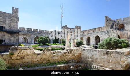 A view of the inner ground of the Citadel with the archaeological excavations. Tower of David museum, Old city of Jerusalem, Israel. Stock Photo