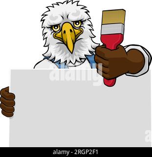 Eagle Painter Decorator Paint Brush Mascot Man Stock Vector