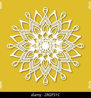 Ornamental Mandala Design for Paper Cutting and Colouring Book With Cut Effect Stock Vector