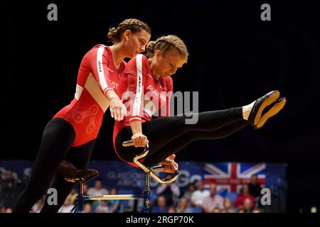 Austria compete in the Women’s Elite Artistic Cycling Pair Qualification on day nine of the 2023 UCI Cycling World Championships at the Emirates Arena, Glasgow. Picture date: Friday August 11, 2023. Stock Photo