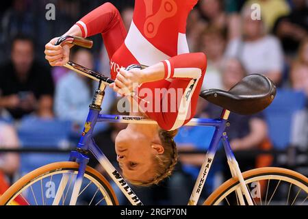 Austria compete in the Women’s Elite Artistic Cycling Pair Qualification on day nine of the 2023 UCI Cycling World Championships at the Emirates Arena, Glasgow. Picture date: Friday August 11, 2023. Stock Photo