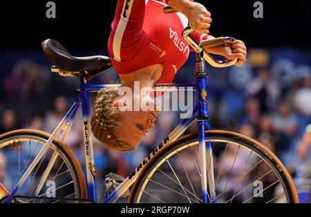 Austria compete in the Women’s Elite Artistic Cycling Pair Qualification on day nine of the 2023 UCI Cycling World Championships at the Emirates Arena, Glasgow. Picture date: Friday August 11, 2023. Stock Photo