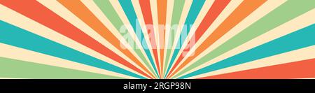 Groovy 60s and 70s background, blending vintage carnival and retro sun patterns. rainbow swirls, poster elements, funky rays, and circular circus vibe Stock Vector