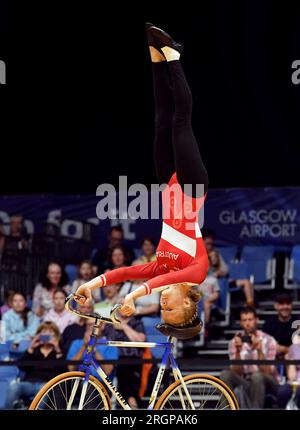 Austria compete in the Women’s Elite Artistic Cycling Pair Qualification on day nine of the 2023 UCI Cycling World Championships at the Emirates Arena, Glasgow. Picture date: Friday August 11, 2023. Stock Photo