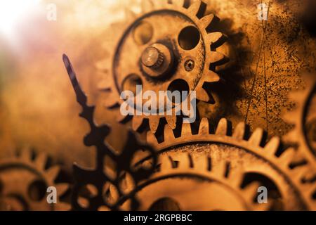 Dial close-up. Business timer. Running time concept. Brown color antique watch Stock Photo