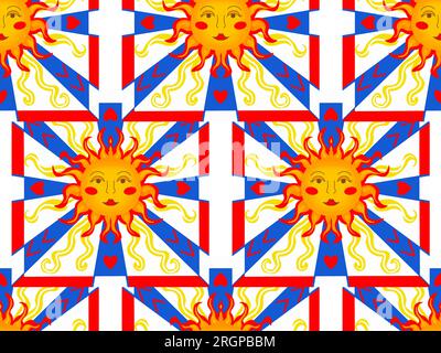Trendy pattern tile majolica with sun face symbol. Colorful ethnic round ornamental mandala. Vector illustration Stock Vector