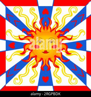 Trendy pattern tile majolica with sun face symbol. Colorful ethnic round ornamental mandala. Vector illustration Stock Vector