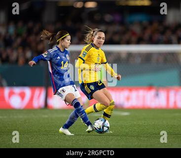 Auckland, New Zealand. 11th Aug, 2023. Auckland, New Zealand, August 11th 2023: Yui Hasegawa (14 Japan) shoots the ball during the FIFA Womens World Cup 2023 quarter final football match between Japan and Sweden at Eden Park in Auckland, New Zealand. (Ane Frosaker/SPP) Credit: SPP Sport Press Photo. /Alamy Live News Stock Photo