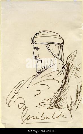 Sketch of Garibaldi & a Letter of Introduction from that Revolutionary Giuseppe Mazzini - John Phillip circa 1866 by John Phillip Stock Photo