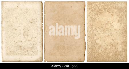 vintage antique paper sheets with ripped borders, retro book page backgrounds, textures or collage design elements Stock Photo