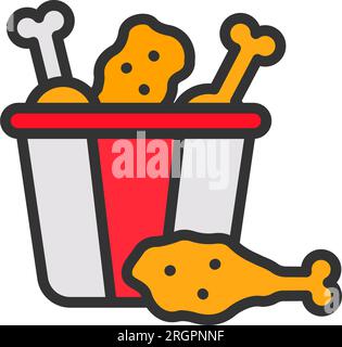 Chicken Piece Bucket Icon Image. Stock Vector