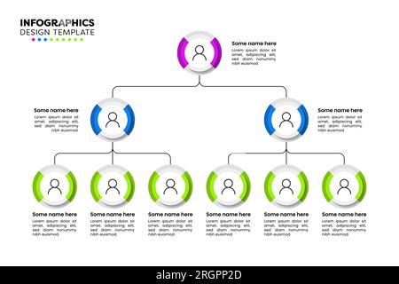 Infographic template. Company hierarchy with three levels and persons. Vector illustration Stock Vector