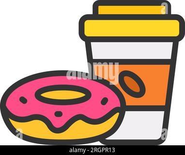 Coffee with Donut Icon image. Suitable for mobile application. Stock Vector