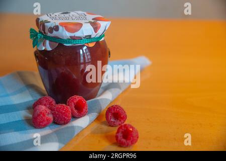 Raspberry jam. Still life. Stock Photo