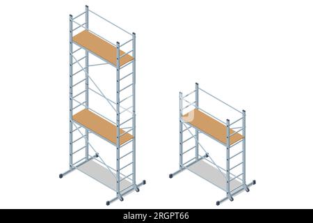 Isometric Scaffolding frame. Labor risks prevention about using scaffolds safely. Stock Vector