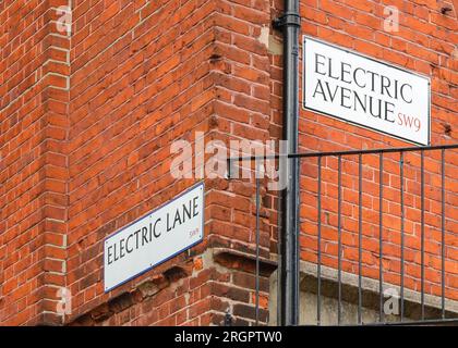 Electric Avenue, street made famous by Eddy Grant song about the Brixton riots, first street in the area to have electric street lights, Brixton, Lond Stock Photo