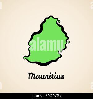 Green simplified map of Mauritius with black outline. Stock Vector
