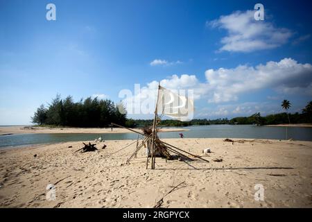 Fisherman's hut on the beach on the coast of Sichon province in southern Thailand. Stock Photo