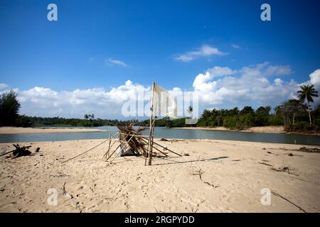 Fisherman's hut on the beach on the coast of Sichon province in southern Thailand. Stock Photo