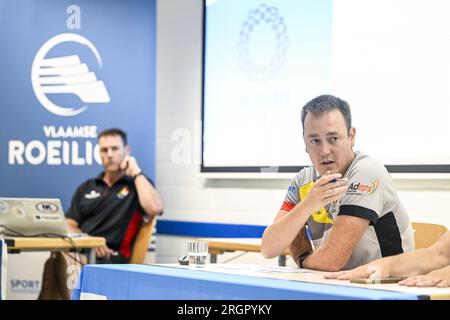 Willebroek, Belgium. 11th Aug, 2023. Red Torpedoes' technical director Maarten De Wilde pictured during a press conference organized by the Vlaamse Roeiliga and Peddelsport Vlaanderen, ahead of the Olympic Games in Parijs 2024, Friday 11 August 2023 in Willebroek. During this press conference, the selection criteria and the athletes towards the Paris Olympics will be presented. BELGA PHOTO TOM GOYVAERTS Credit: Belga News Agency/Alamy Live News Stock Photo