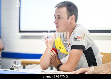 Willebroek, Belgium. 11th Aug, 2023. Red Torpedoes' technical director Maarten De Wilde pictured during a press conference organized by the Vlaamse Roeiliga and Peddelsport Vlaanderen, ahead of the Olympic Games in Parijs 2024, Friday 11 August 2023 in Willebroek. During this press conference, the selection criteria and the athletes towards the Paris Olympics will be presented. BELGA PHOTO TOM GOYVAERTS Credit: Belga News Agency/Alamy Live News Stock Photo