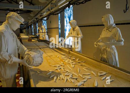 Statues depicting work at a fish canning factory at the Portimão Museum ...