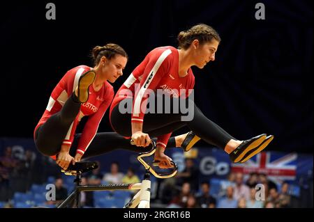 Austria compete in the Women’s Elite Artistic Cycling Pair Qualification on day nine of the 2023 UCI Cycling World Championships at the Emirates Arena, Glasgow. Picture date: Friday August 11, 2023. Stock Photo