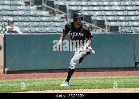 August 5 2023: El Paso left fielder Oscar Mercado (40) gets a hit during  the game with El Paso Chihuahuas and Salt Lake Bees held at Smiths Field in Salt  Lake Ut.