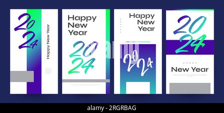 Creative and Colorful 2024 Happy New Year Poster Set. Suitable, for Card, Banner, Poster, Flyer, Cover, and Social Media Post Template Stock Vector