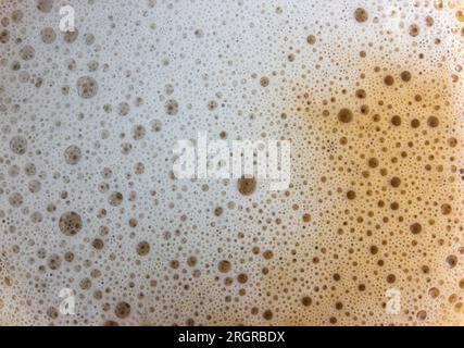 Cappuccino foam background close-up. Coffee with whipped milk, top view of a cup with a coffee drink Stock Photo