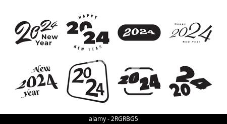 Modern Happy New 2024 Year Holiday Poster In Night Blue Sky Colors With   Set Of 2024 Happy New Year Logo Text Design 2024 Numbers Or Labels With Black Color Isolated On White Background New Year Symbol 2rgrbg5 