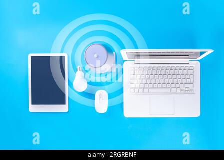 Li-Fi fast internet wireless connection concept, new lightening device, LED lamps energy-efficient data transmission communication technology. Unrecog Stock Photo