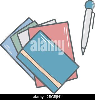 Hand drawn notebook and pen. The concept of making notes. Stationery set for note taking, doodle style vector illustration Stock Vector