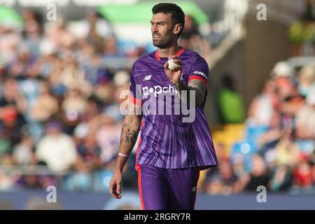 Clean Slate Headingley Stadium, Leeds, West Yorkshire, UK. 11th Aug, 2023. Northern Superchargers v Oval InvincibleÕs during the Hundred Double Header at Clean Slate Headingley Stadium. Reece Topley of Northern Superchargers Credit: Touchlinepics/Alamy Live News Stock Photo