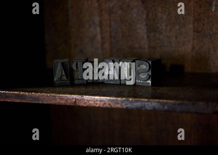 old typeface stamps tools with the inscription print Stock Photo