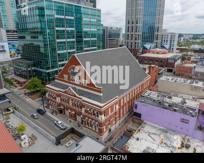 Nashville, TN, USA. 8th Aug, 2023. Aerial view of the famous Ryman Auditorium in Nashville Tennessee. (Credit Image: © Walter G Arce Sr Grindstone Medi/ASP) EDITORIAL USAGE ONLY! Not for Commercial USAGE! Stock Photo