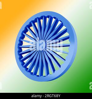 Indian Independence day Ashok Chakra on Tricolor Background 3D Illustration Stock Photo