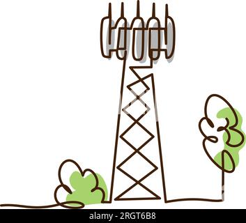 Cell Tower 5G base transceiver station. Continuous one line drawing ...