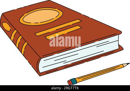 Thick book with rich cover and pencil Stock Vector