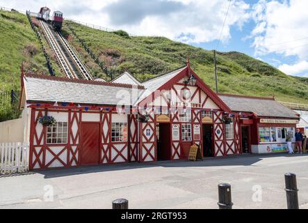 The exterior of the Saltburn funicular or clifftop tram ticket office ...