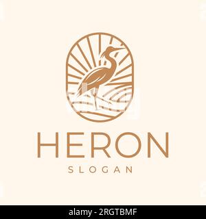 Heron Bird with Vintage Style. Pelican, Flamingo, Emblem Design Vector. Logo template illustration Stock Vector