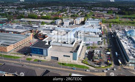 Aerial drone view of The Centre Livingston shopping mall Stock Photo