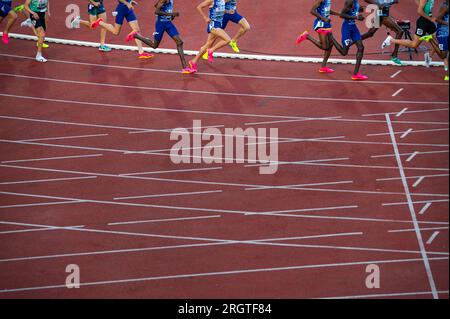 OSTRAVA, CZECHIA, JUNE 27, 2023: Legs of endurance Track and Field Athletes. Edit space Stock Photo